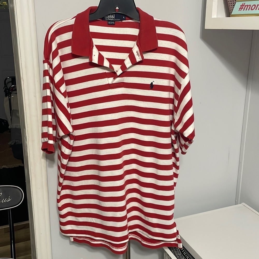 Polo Red Striped Short Sleeve Size L